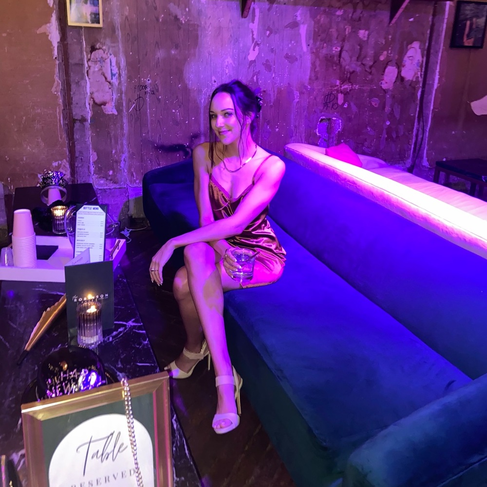 Burnt orange slip dress with slit